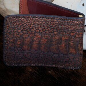 Premium Exotic Brown Ostrich Leg Leather Billfold Money Clip, ethically sourced